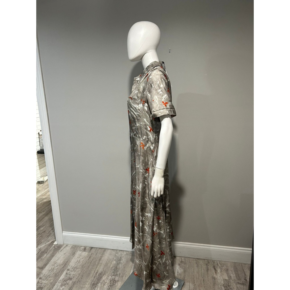 Altuzarra Kierra Gray and Orange Printed Midi Dress Size 10 (42) *** no belt - Picture 7 of 13